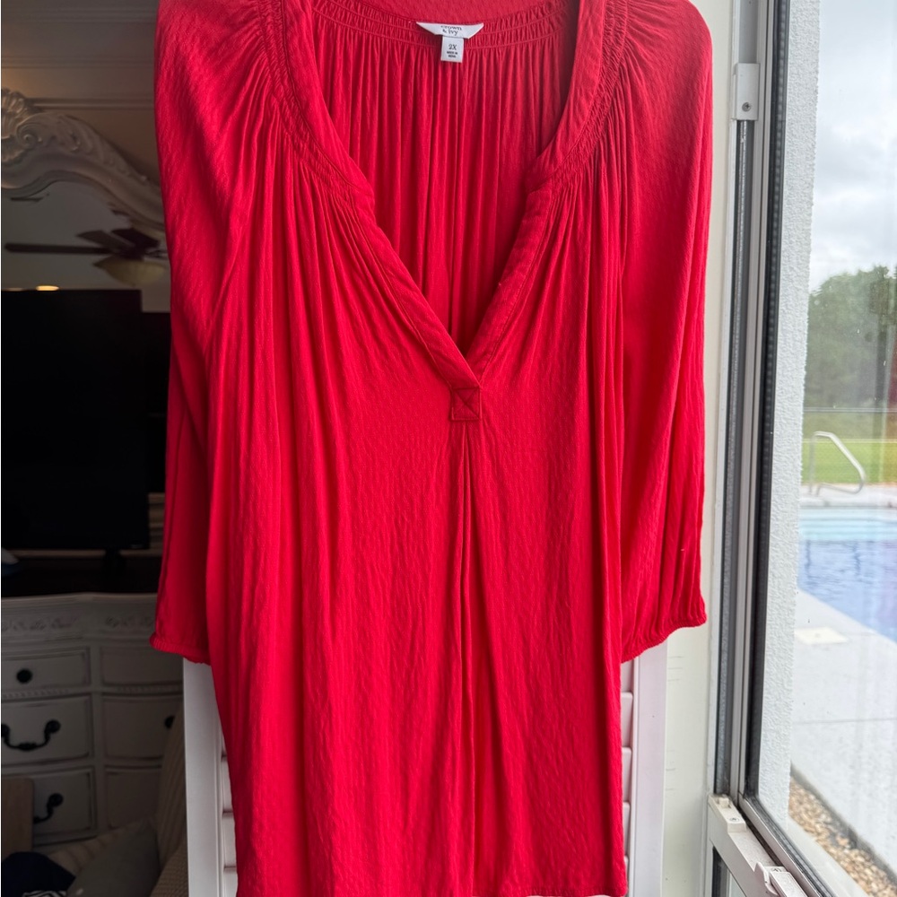 Crown & Ivy Bright Coral Blouse